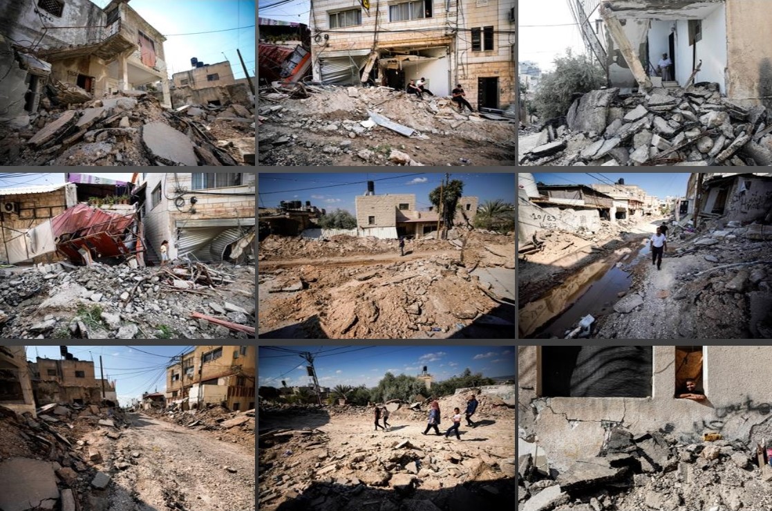 أثار الدمار التي خلفها عدوان الاحتلال على  الحي الشرقي من مدينة جنين (تصوير: محمد منصور/ وفا)